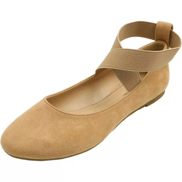 FEVERSOLE Women's Fashion Elastic Ankle Strap Shoes Round Toe Ballet Flat