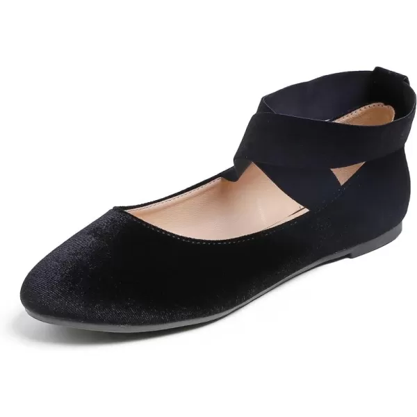 FEVERSOLE Women's Fashion Elastic Ankle Strap Shoes Round Toe Ballet Flat