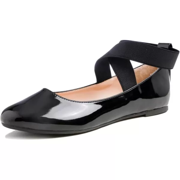 FEVERSOLE Women's Fashion Elastic Ankle Strap Shoes Round Toe Ballet Flat
