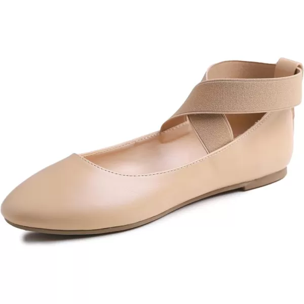 FEVERSOLE Women's Fashion Elastic Ankle Strap Shoes Round Toe Ballet Flat