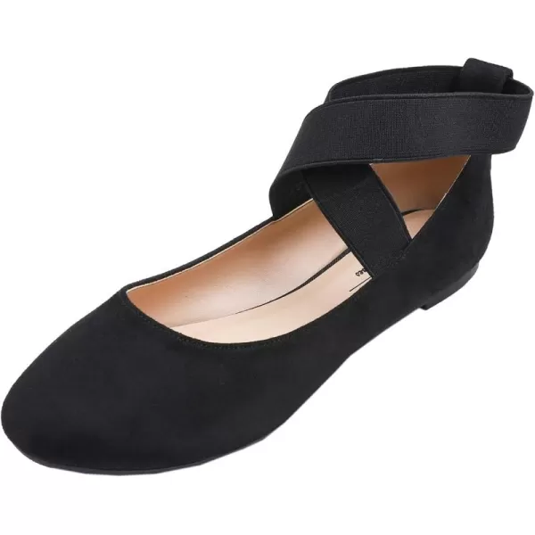 FEVERSOLE Women's Fashion Elastic Ankle Strap Shoes Round Toe Ballet Flat