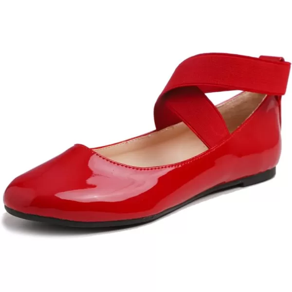 FEVERSOLE Women's Fashion Elastic Ankle Strap Shoes Round Toe Ballet Flat