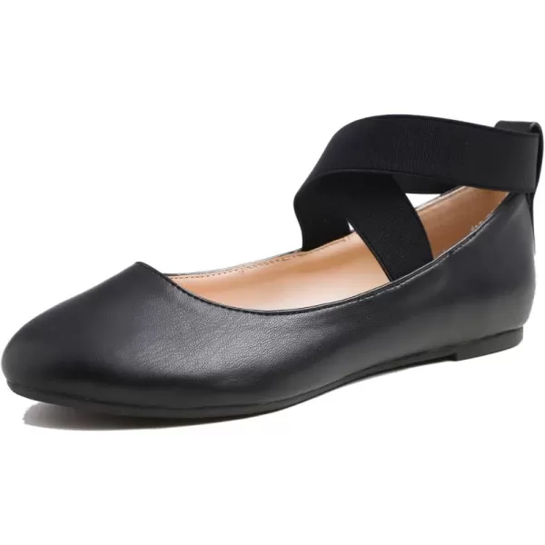 FEVERSOLE Women's Fashion Elastic Ankle Strap Shoes Round Toe Ballet Flat
