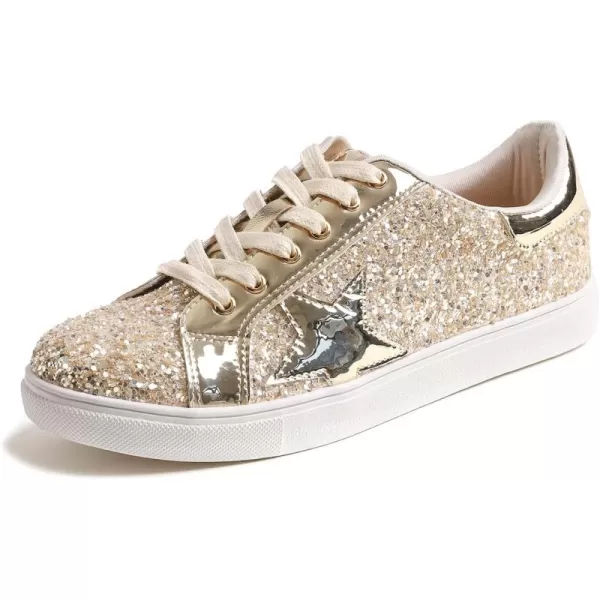 FEVERSOLE Women's Fashion Lace Up Dress Sneakers Sparkly Party Shiny Shoes