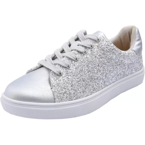 FEVERSOLE Women's Fashion Lace Up Dress Sneakers Sparkly Party Shiny Shoes