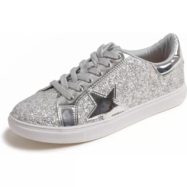 FEVERSOLE Women's Fashion Lace Up Dress Sneakers Sparkly Party Shiny Shoes