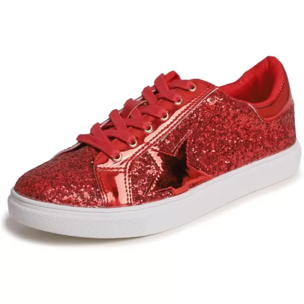 FEVERSOLE Women's Fashion Lace Up Dress Sneakers Sparkly Party Shiny Shoes