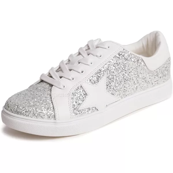 FEVERSOLE Women's Fashion Lace Up Dress Sneakers Sparkly Party Shiny Shoes