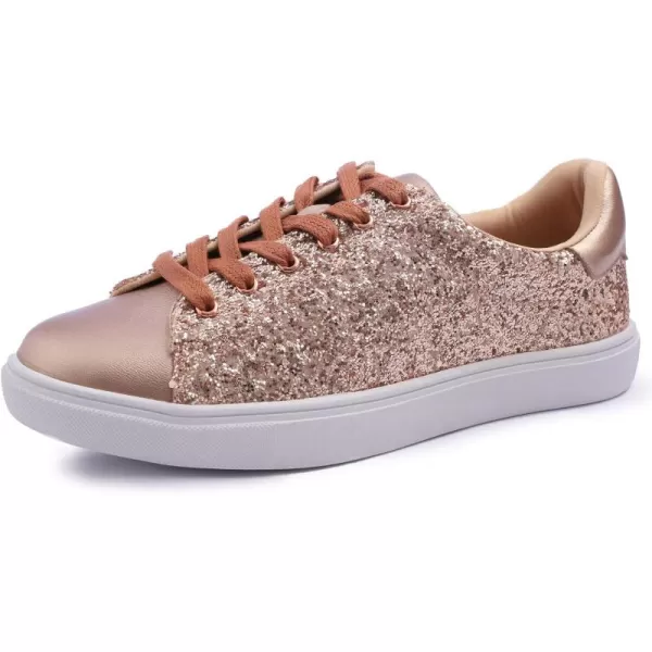 FEVERSOLE Women's Fashion Lace Up Dress Sneakers Sparkly Party Shiny Shoes