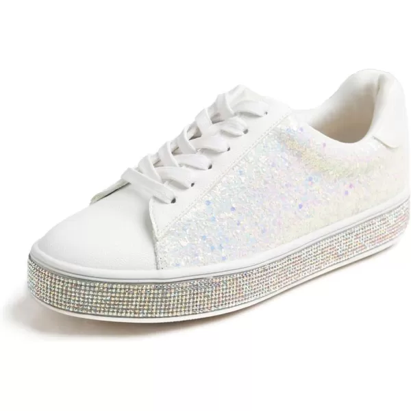 FEVERSOLE Women's Fashion Sparkle Platform Rhinestone Party Holiday Wedding Sneakers
