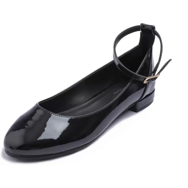 FEVERSOLE Women's Mary Jane Fashion Round Toe Easy Buckle Slip On Flats