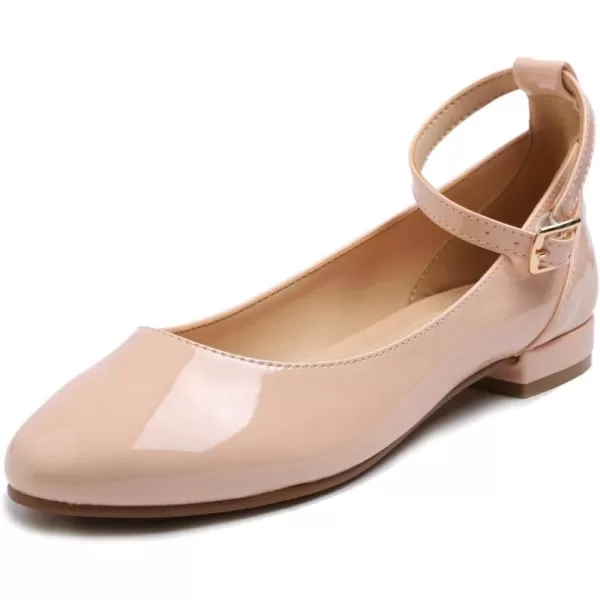 FEVERSOLE Women's Mary Jane Fashion Round Toe Easy Buckle Slip On Flats
