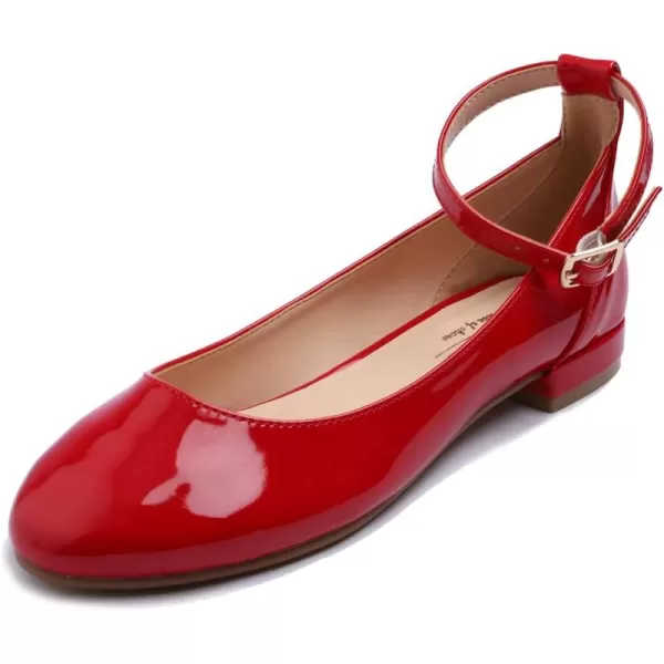 FEVERSOLE Women's Mary Jane Fashion Round Toe Easy Buckle Slip On Flats