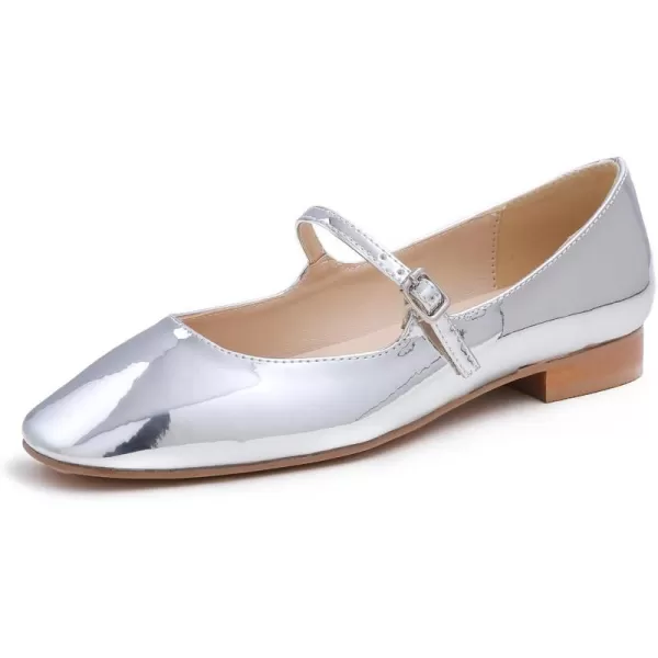 FEVERSOLE Women's Mary Jane Fashion Square Toe Easy Buckle Low Heel Slip On Flats