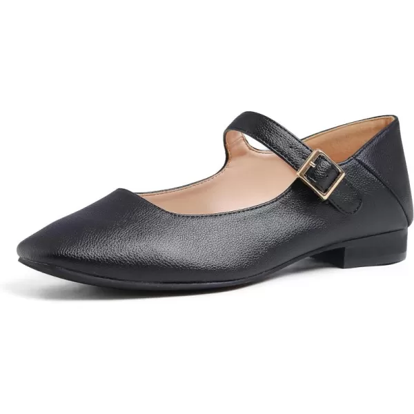 FEVERSOLE Women's Mary Jane Fashion Square Toe Easy Buckle Low Heel Slip On Flats