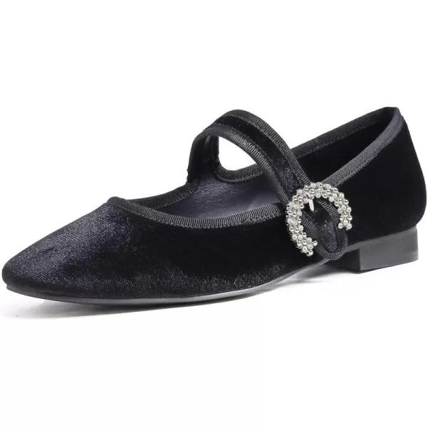 FEVERSOLE Women's Mary Jane Fashion Square Toe Easy Buckle Low Heel Slip On Flats