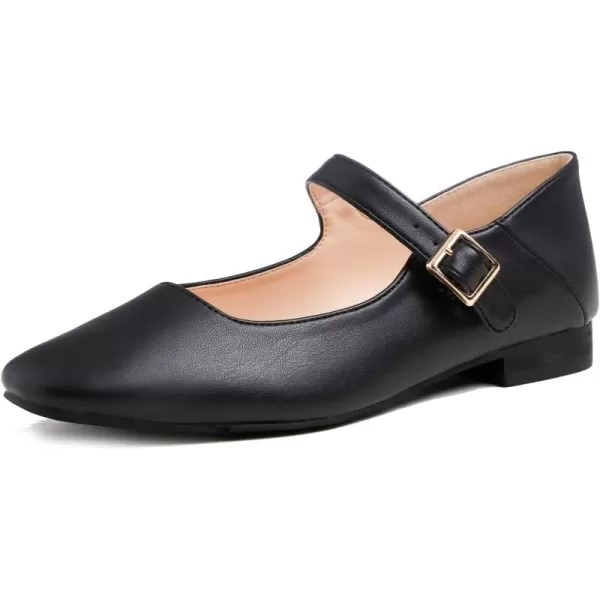 FEVERSOLE Women's Mary Jane Fashion Square Toe Easy Buckle Low Heel Slip On Flats