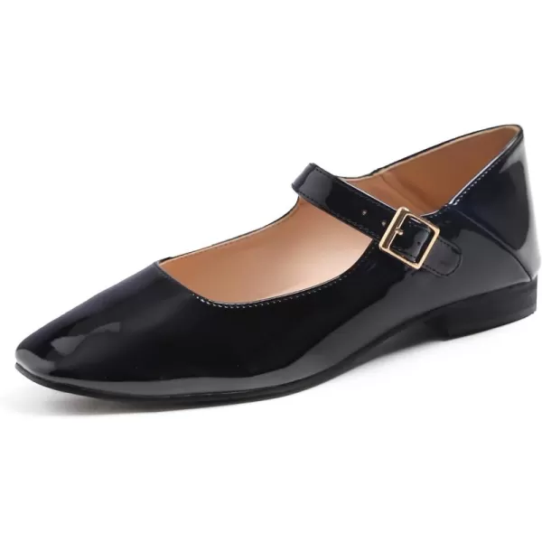 FEVERSOLE Women's Mary Jane Fashion Square Toe Easy Buckle Low Heel Slip On Flats