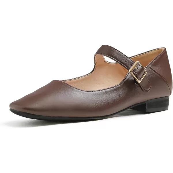 FEVERSOLE Women's Mary Jane Fashion Square Toe Easy Buckle Low Heel Slip On Flats