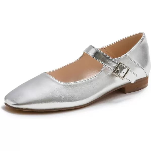 FEVERSOLE Women's Mary Jane Fashion Square Toe Easy Buckle Low Heel Slip On Flats