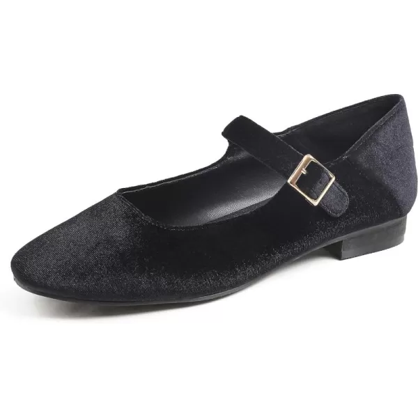 FEVERSOLE Women's Mary Jane Fashion Square Toe Easy Buckle Low Heel Slip On Flats
