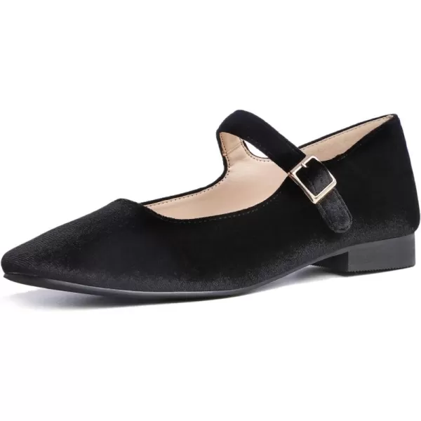 FEVERSOLE Women's Mary Jane Fashion Square Toe Easy Buckle Low Heel Slip On Flats