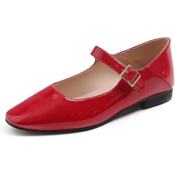 FEVERSOLE Women's Mary Jane Fashion Square Toe Easy Buckle Low Heel Slip On Flats
