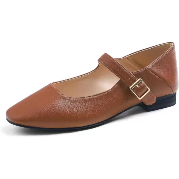 FEVERSOLE Women's Mary Jane Fashion Square Toe Easy Buckle Low Heel Slip On Flats