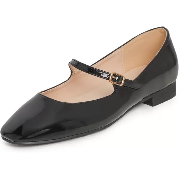 FEVERSOLE Women's Mary Jane Fashion Square Toe Easy Buckle Low Heel Slip On Flats