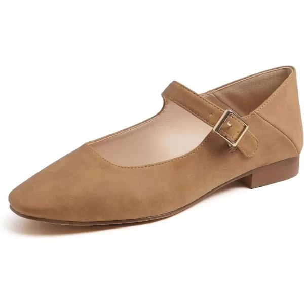 FEVERSOLE Women's Mary Jane Fashion Square Toe Easy Buckle Low Heel Slip On Flats