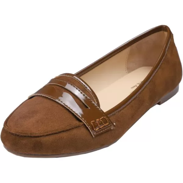 FEVERSOLE Women's Penny Loafer Round Toe Casual Flat Shoes