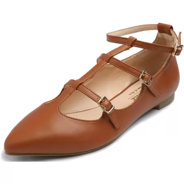 FEVERSOLE Women's Pointed Mary Jane Shoes Fashion Strap Buckle Slip On Flats