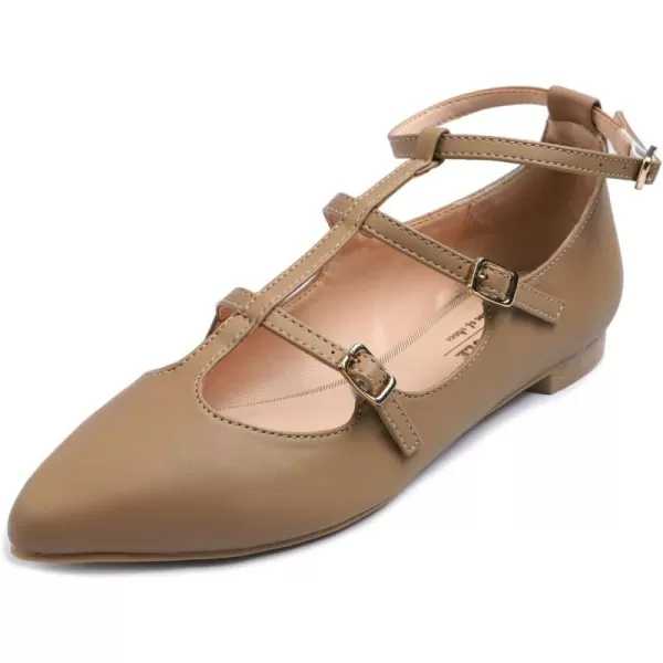 FEVERSOLE Women's Pointed Mary Jane Shoes Fashion Strap Buckle Slip On Flats