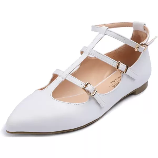 FEVERSOLE Women's Pointed Mary Jane Shoes Fashion Strap Buckle Slip On Flats