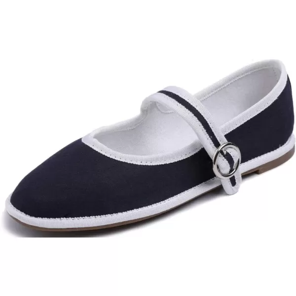 FEVERSOLE Women's Soft Breathable Mary Jane Memory Foam Cushioned Comfort Round Toe Metal Buckle Flats Walking Shoes