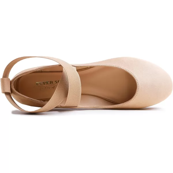 FEVERSOLE Women's Fashion Elastic Ankle Strap Shoes Round Toe Ballet Flat