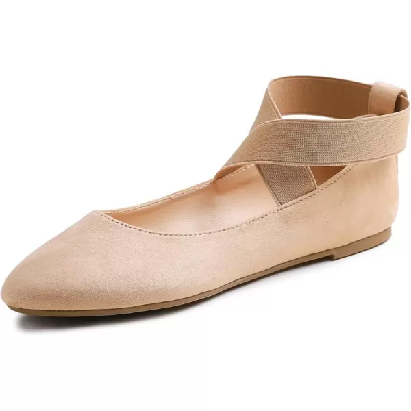 FEVERSOLE Women's Fashion Elastic Ankle Strap Shoes Round Toe Ballet Flat