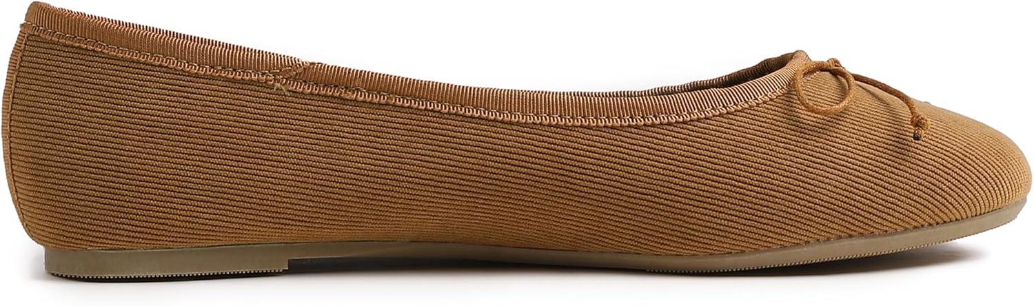 imageFEVERSOLE Womens Ultra Soft Colorful Memory Foam Cushioned Faux Suede Home Ballet FlatsCamel Corduroy