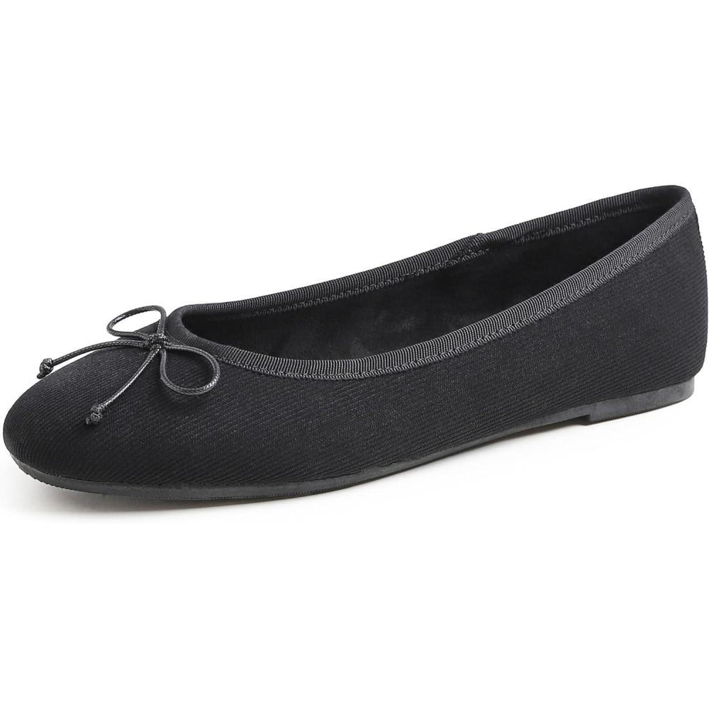imageFEVERSOLE Womens Ultra Soft Colorful Memory Foam Cushioned Faux Suede Home Ballet FlatsBlack Corduroy