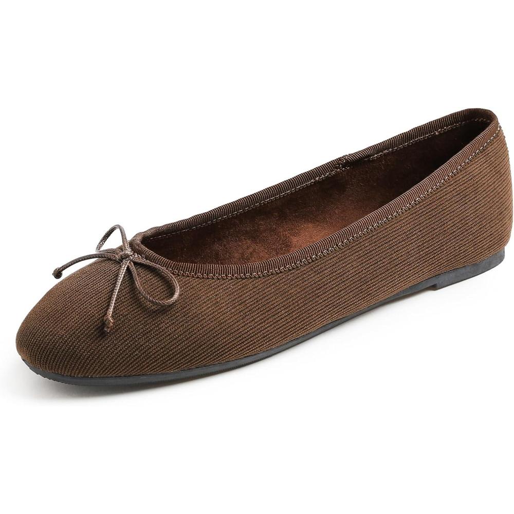 imageFEVERSOLE Womens Ultra Soft Colorful Memory Foam Cushioned Faux Suede Home Ballet FlatsBrown Corduroy