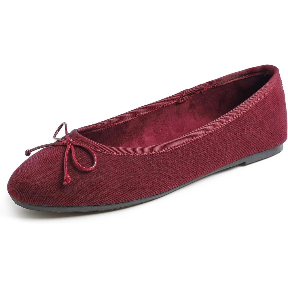 imageFEVERSOLE Womens Ultra Soft Colorful Memory Foam Cushioned Faux Suede Home Ballet FlatsBurgundy Corduroy