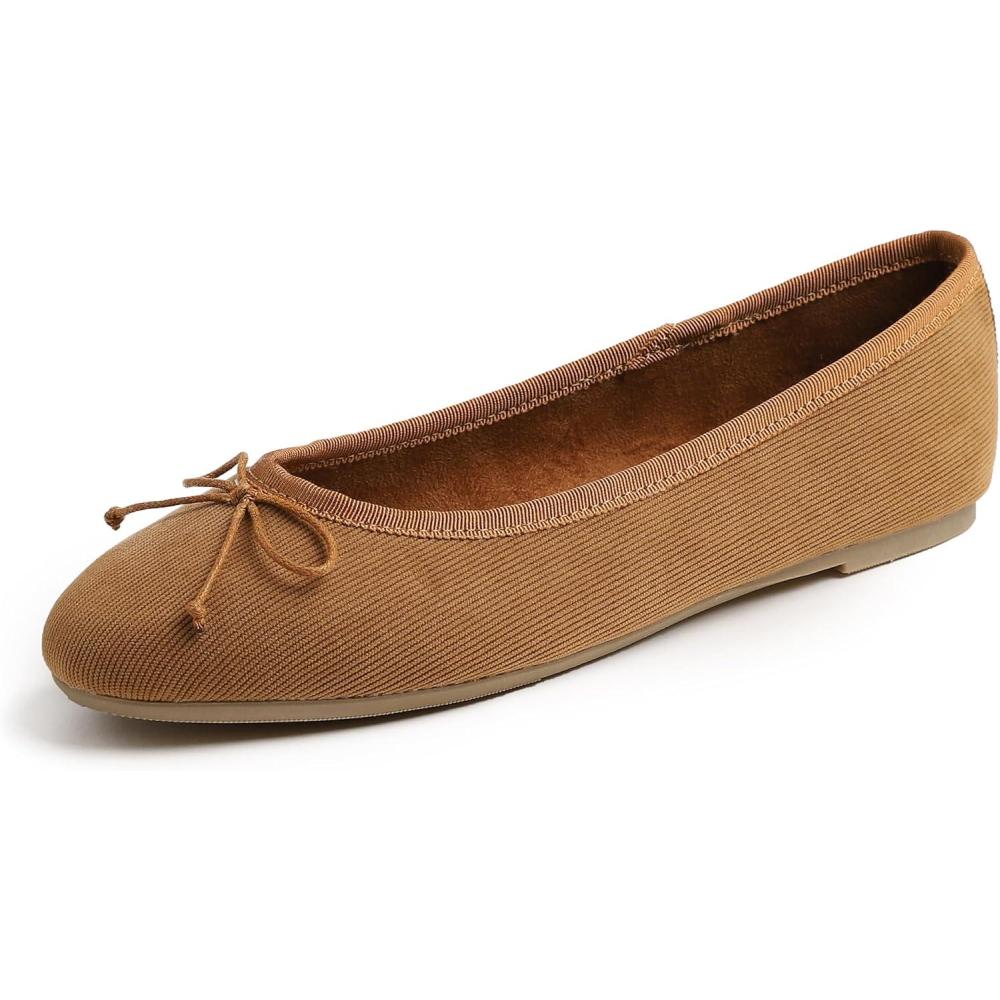 imageFEVERSOLE Womens Ultra Soft Colorful Memory Foam Cushioned Faux Suede Home Ballet FlatsCamel Corduroy