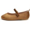 imageFEVERSOLE Girls Cute Dress Mary Jane Shoes Soft Party Holiday Ballet FlatsCamel Velvet Loop Maryjane