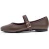 imageFEVERSOLE Womens Soft Cushion Extra Padded Comfort Round Toe Mary Jane Metal Buckle Fashion Ballet Flats Walking ShoesBrown Vegan Leather Mary Jane With Canvas Lining