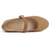 imageFEVERSOLE Womens Soft Cushion Extra Padded Comfort Round Toe Mary Jane Metal Buckle Fashion Ballet Flats Walking ShoesCamel Faux Suede Mary Jane