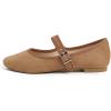 imageFEVERSOLE Womens Soft Cushion Extra Padded Comfort Round Toe Mary Jane Metal Buckle Fashion Ballet Flats Walking ShoesCamel Faux Suede Mary Jane