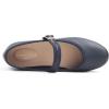 imageFEVERSOLE Womens Soft Cushion Extra Padded Comfort Round Toe Mary Jane Metal Buckle Fashion Ballet Flats Walking ShoesNavy Vegan Leather Mary Jane With Canvas Lining