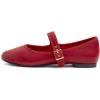 imageFEVERSOLE Womens Soft Cushion Extra Padded Comfort Round Toe Mary Jane Metal Buckle Fashion Ballet Flats Walking ShoesRetro Red Vegan Leather Mary Jane With Canvas Lining