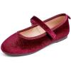 imageFEVERSOLE Girls Cute Dress Mary Jane Shoes Soft Party Holiday Ballet FlatsBurgundy Velvet Loop Maryjane