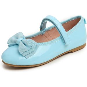 imageFEVERSOLE Girls Cute Dress Mary Jane Shoes Soft Party Holiday Ballet FlatsBlue Patent Vegan Leather Bow Tie Loop Maryjane